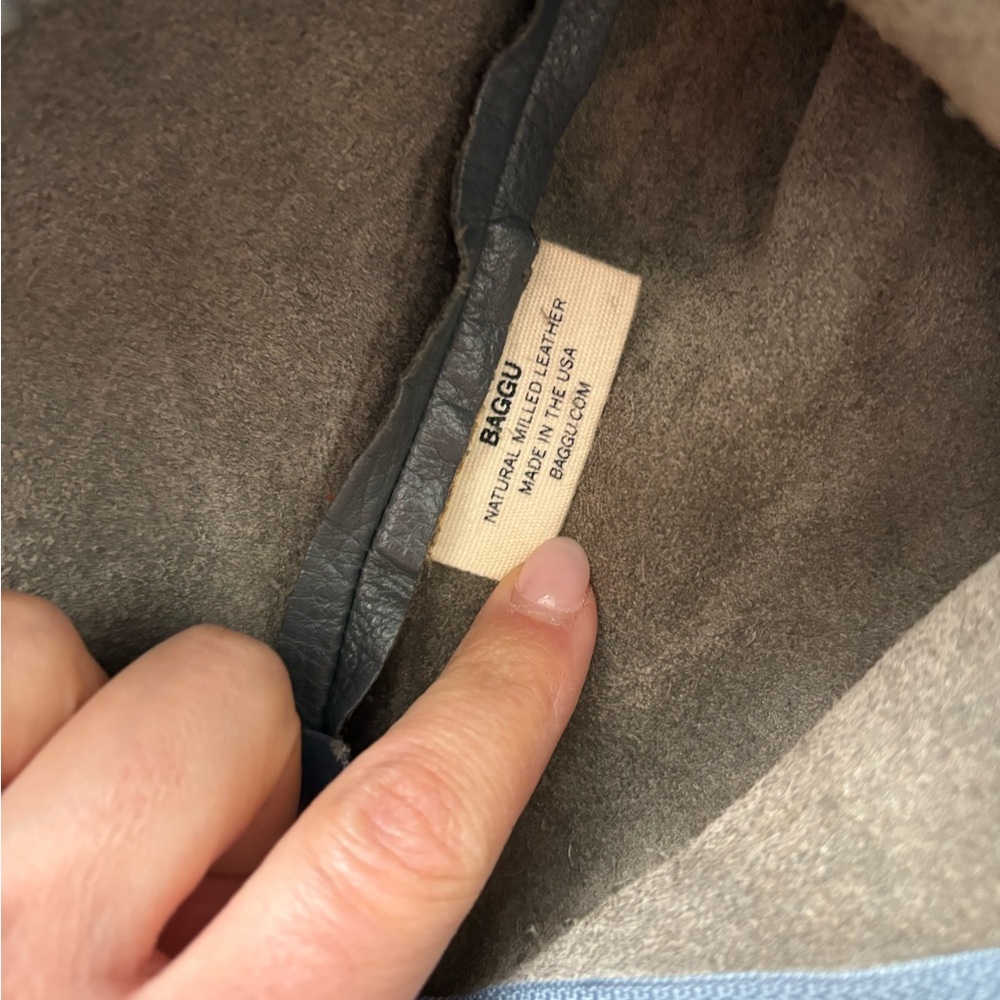 Rare Baggu Distressed Raw Milled Leather Tote, Slate Grey - Picture 12 of 13